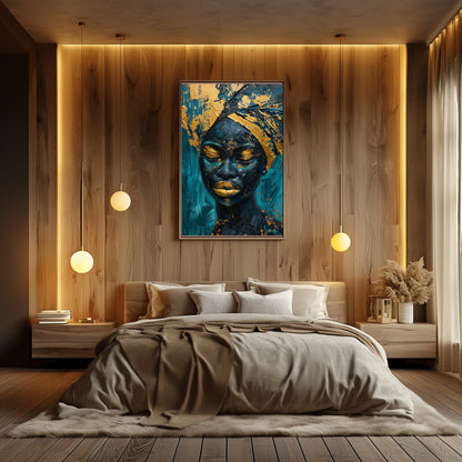 TABLEAU AFRICAINE DORÉE & BLEUE