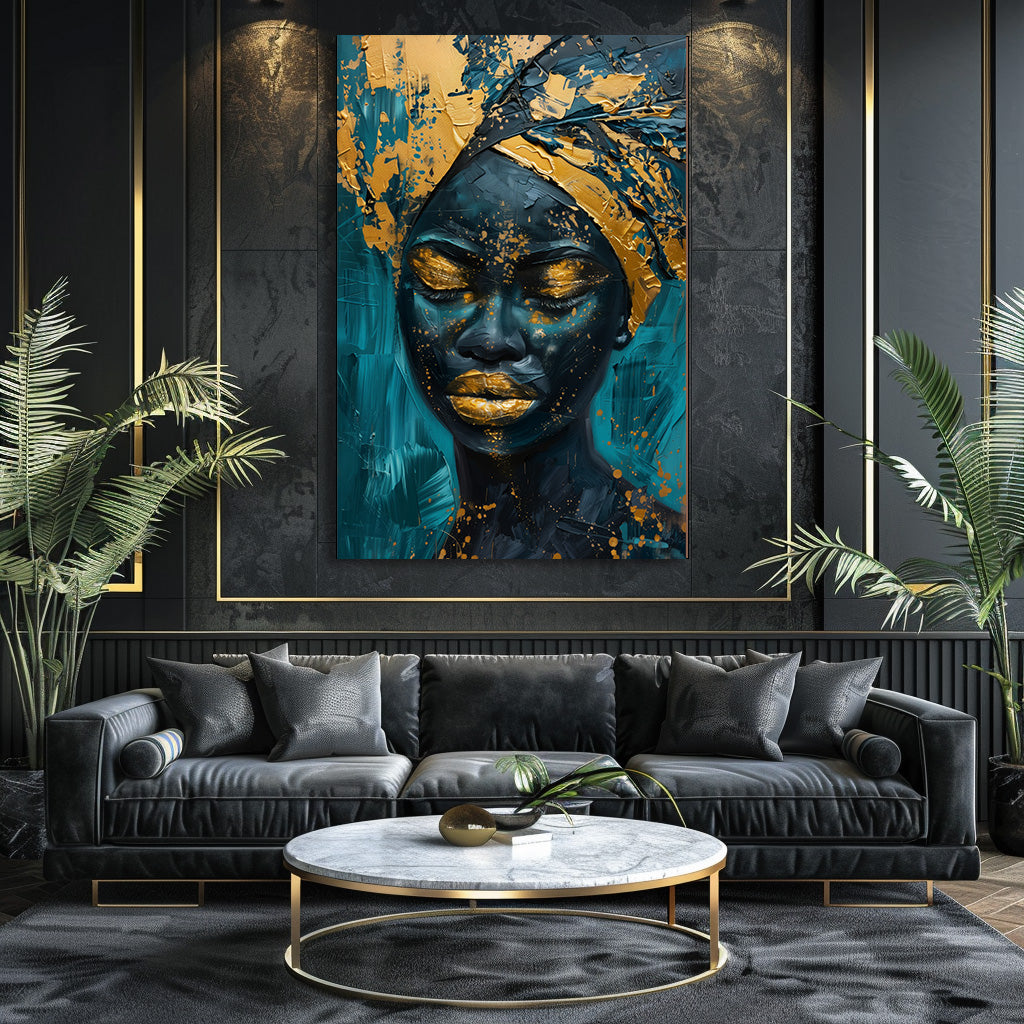 TABLEAU AFRICAINE DORÉE & BLEUE