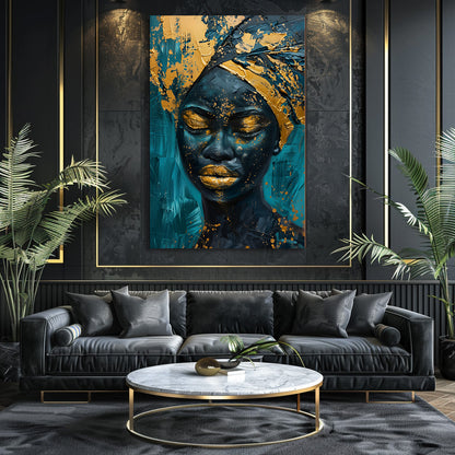 TABLEAU AFRICAINE DORÉE & BLEUE