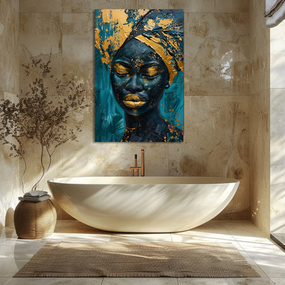 TABLEAU AFRICAINE DORÉE & BLEUE