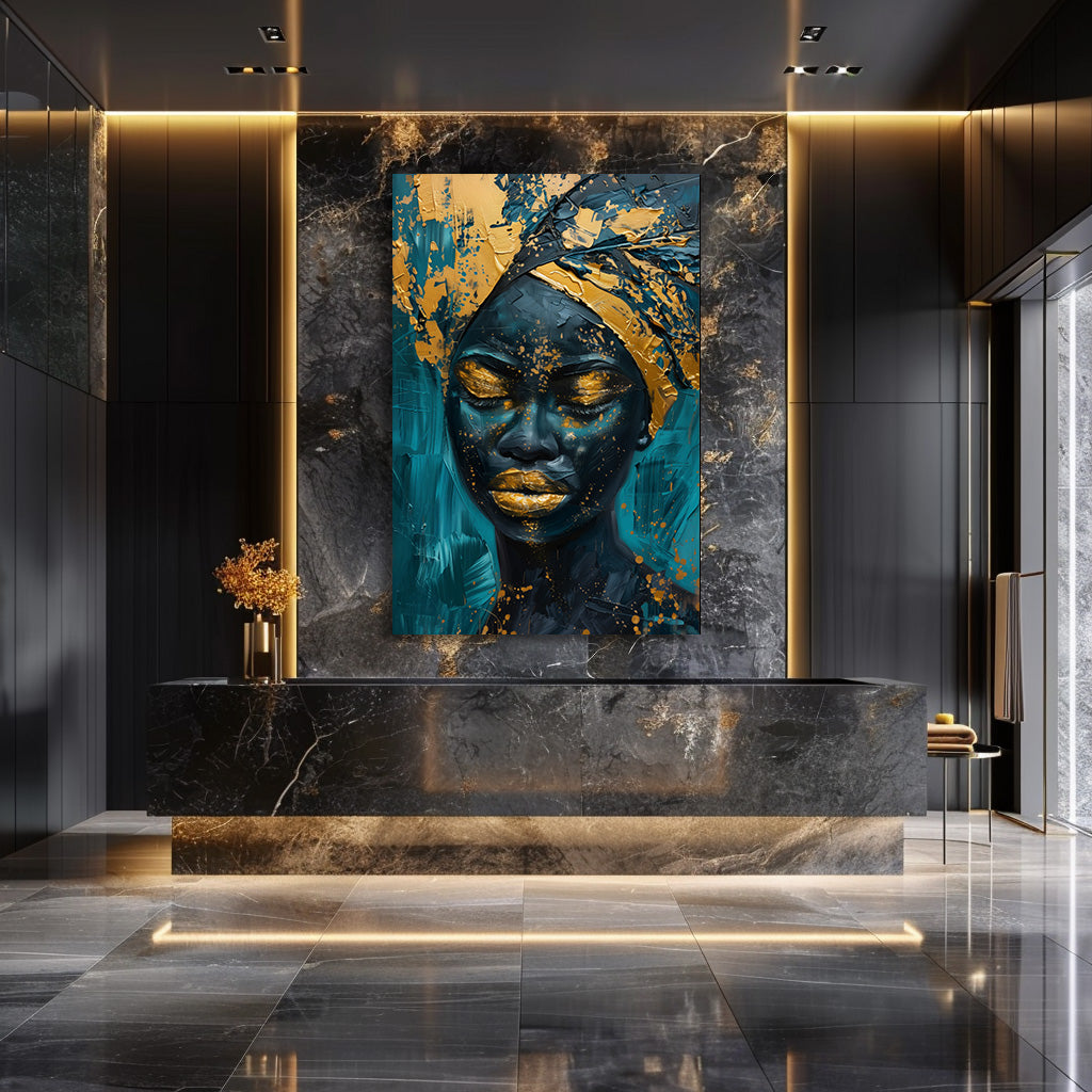 TABLEAU AFRICAINE DORÉE & BLEUE