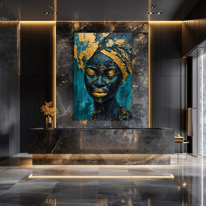 TABLEAU AFRICAINE DORÉE & BLEUE