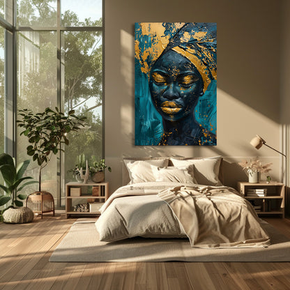 TABLEAU AFRICAINE DORÉE & BLEUE