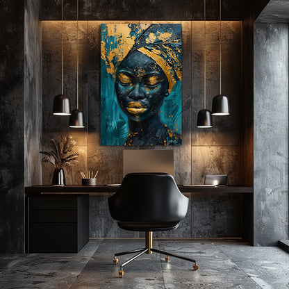 TABLEAU AFRICAINE DORÉE & BLEUE