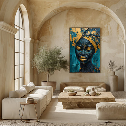 TABLEAU AFRICAINE DORÉE & BLEUE