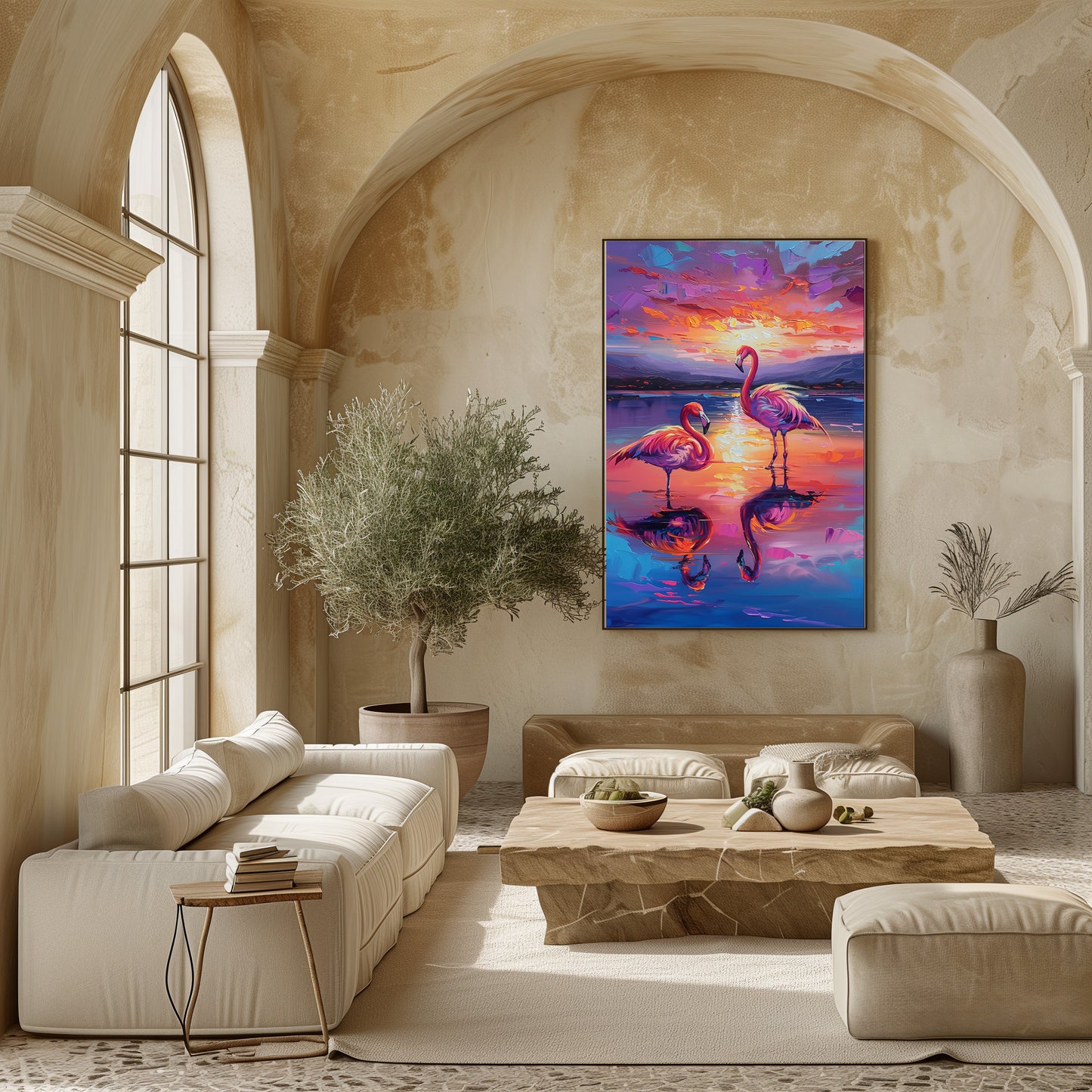 TABLEAU FLAMANTS ROSES