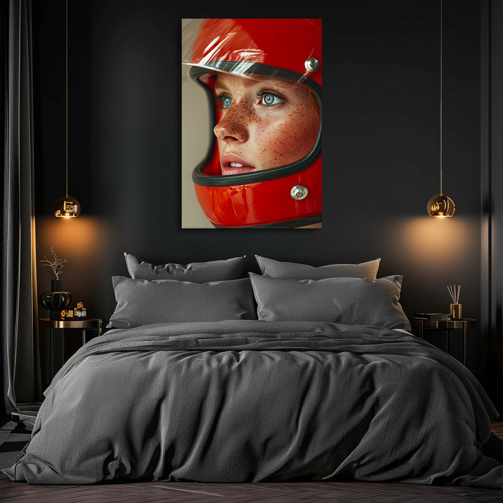 TABLEAU FEMME CASQUE ROUGE