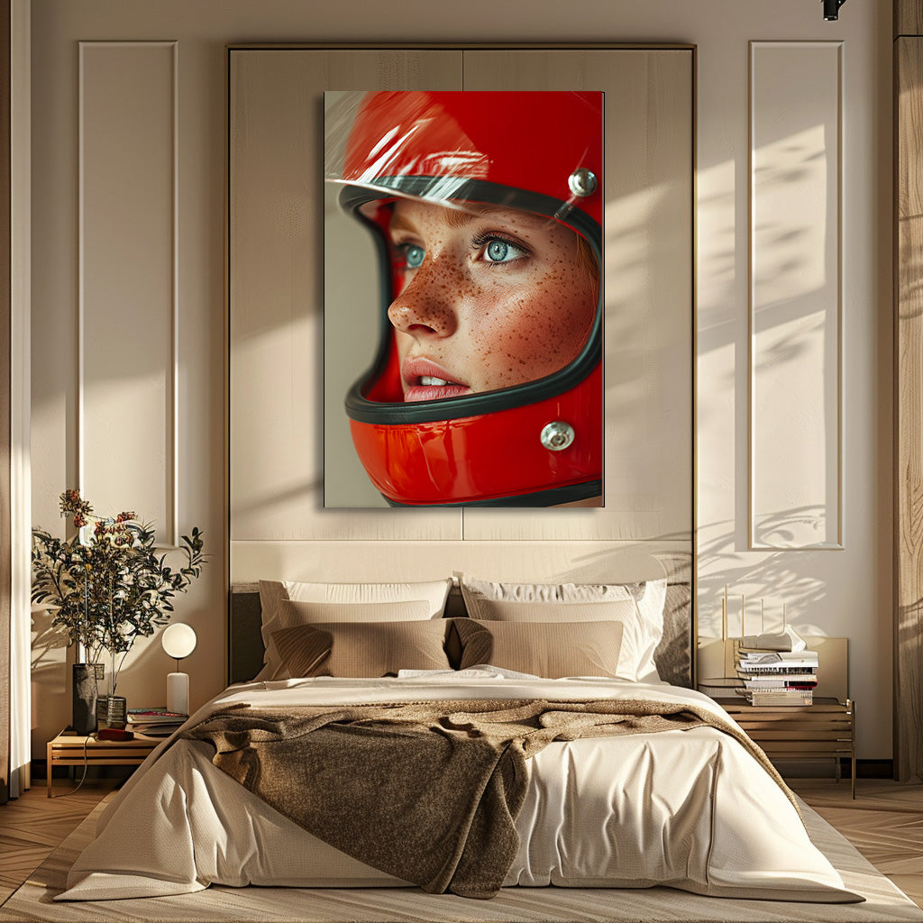TABLEAU FEMME CASQUE ROUGE