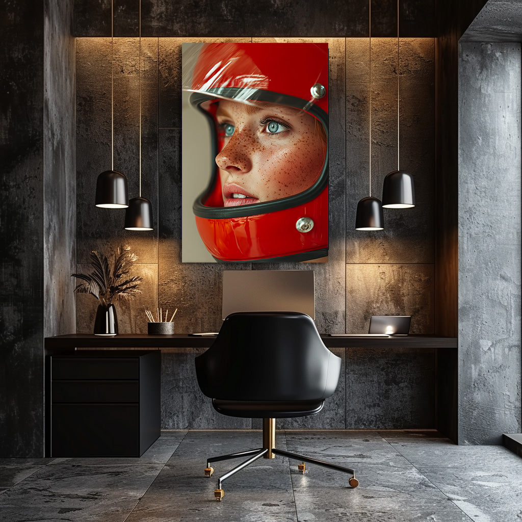 TABLEAU FEMME CASQUE ROUGE