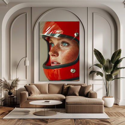 TABLEAU FEMME CASQUE ROUGE