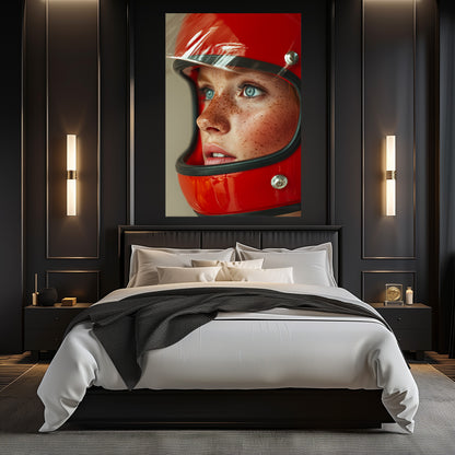 TABLEAU FEMME CASQUE ROUGE