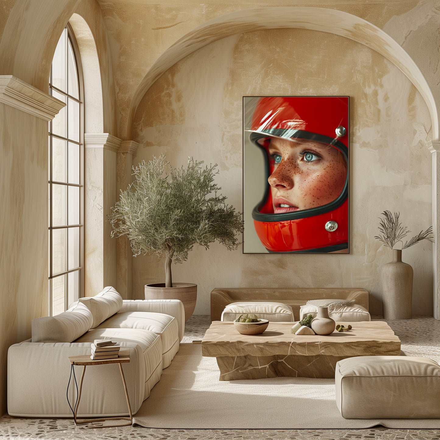 TABLEAU FEMME CASQUE ROUGE