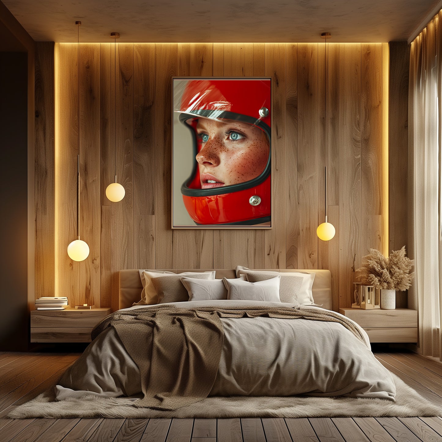 TABLEAU FEMME CASQUE ROUGE