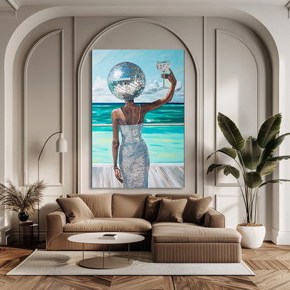 TABLEAU FEMME TÊTE DISCO