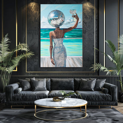 TABLEAU FEMME TÊTE DISCO