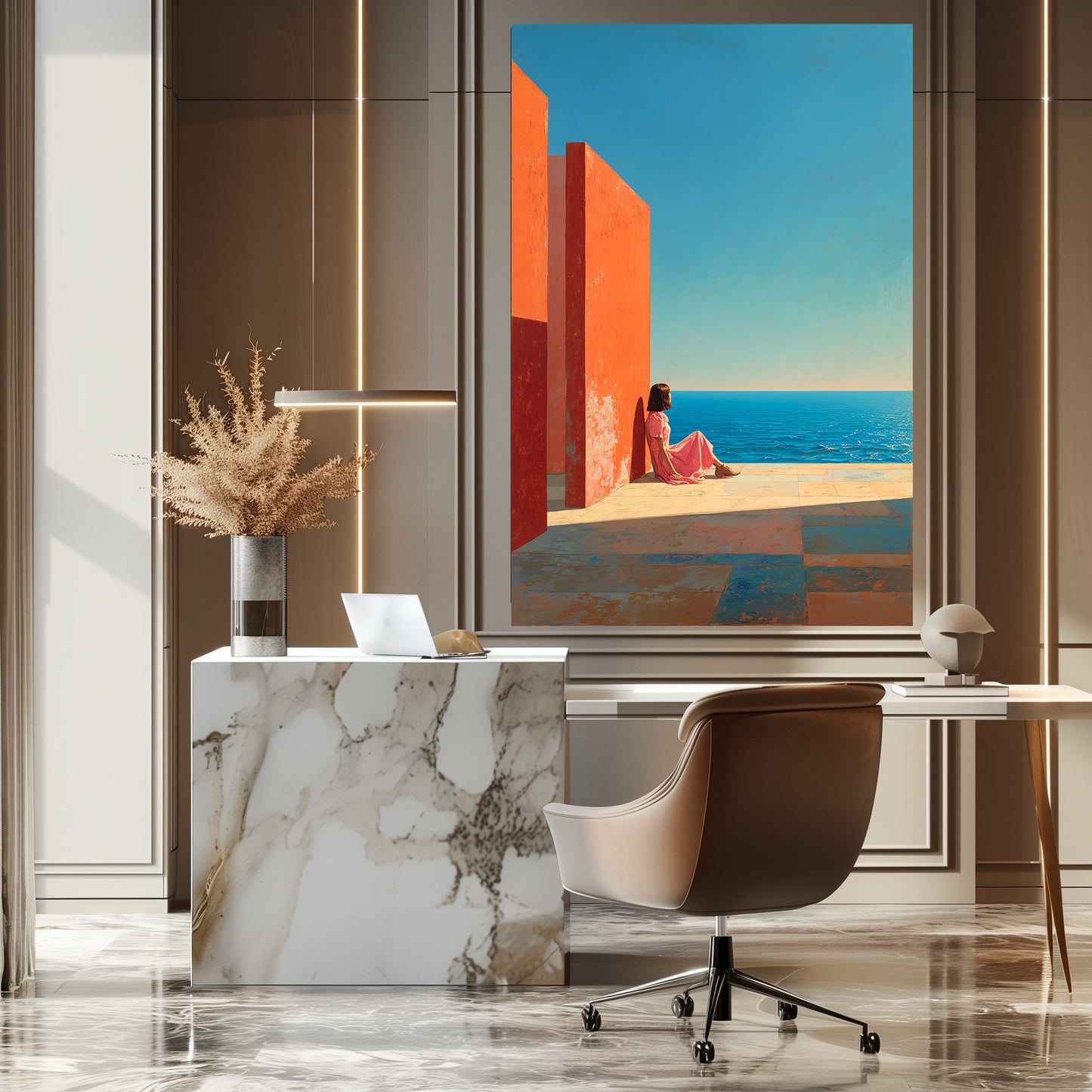 TABLEAU MUR ORANGE MER