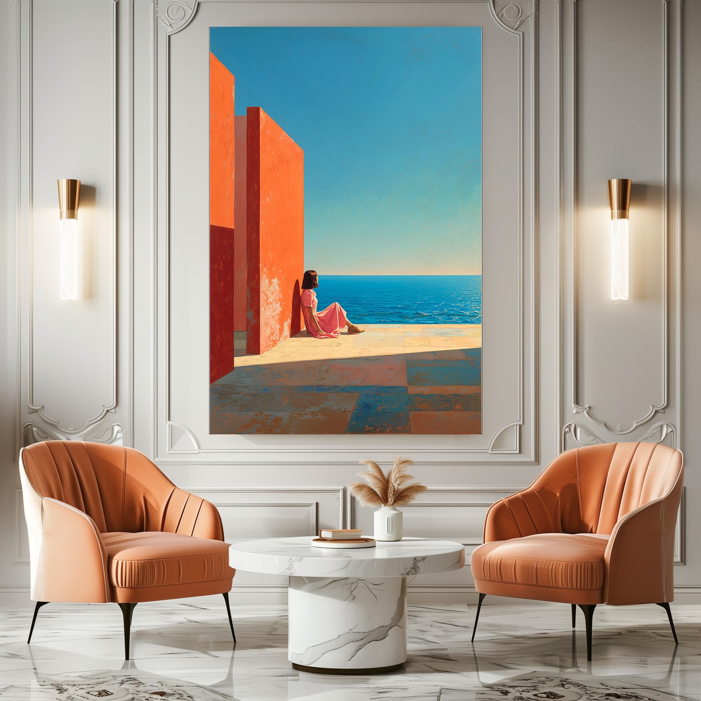 TABLEAU MUR ORANGE MER