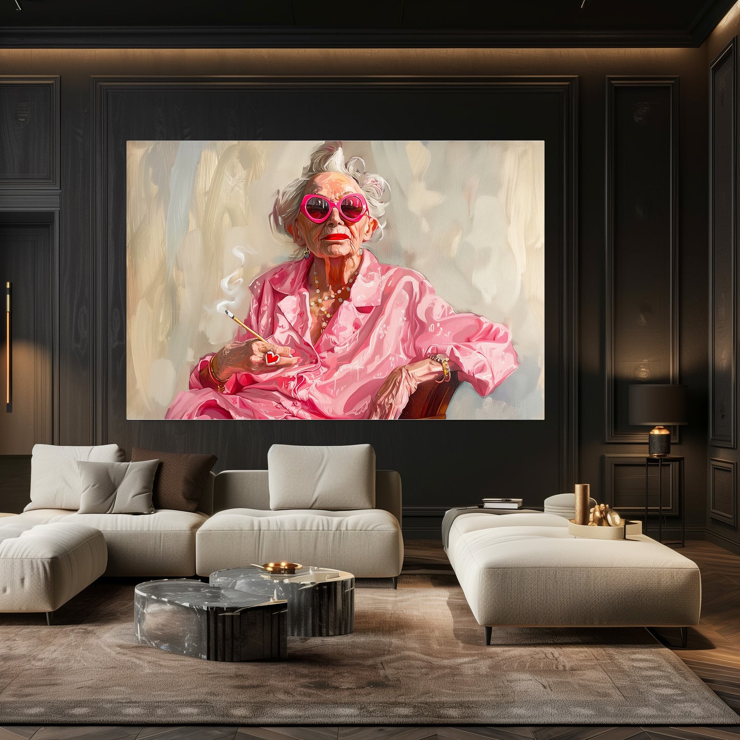 TABLEAU VIEILLE DAME CIGARETTE