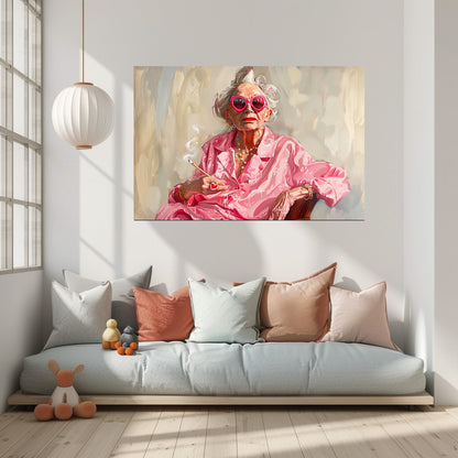 TABLEAU VIEILLE DAME CIGARETTE