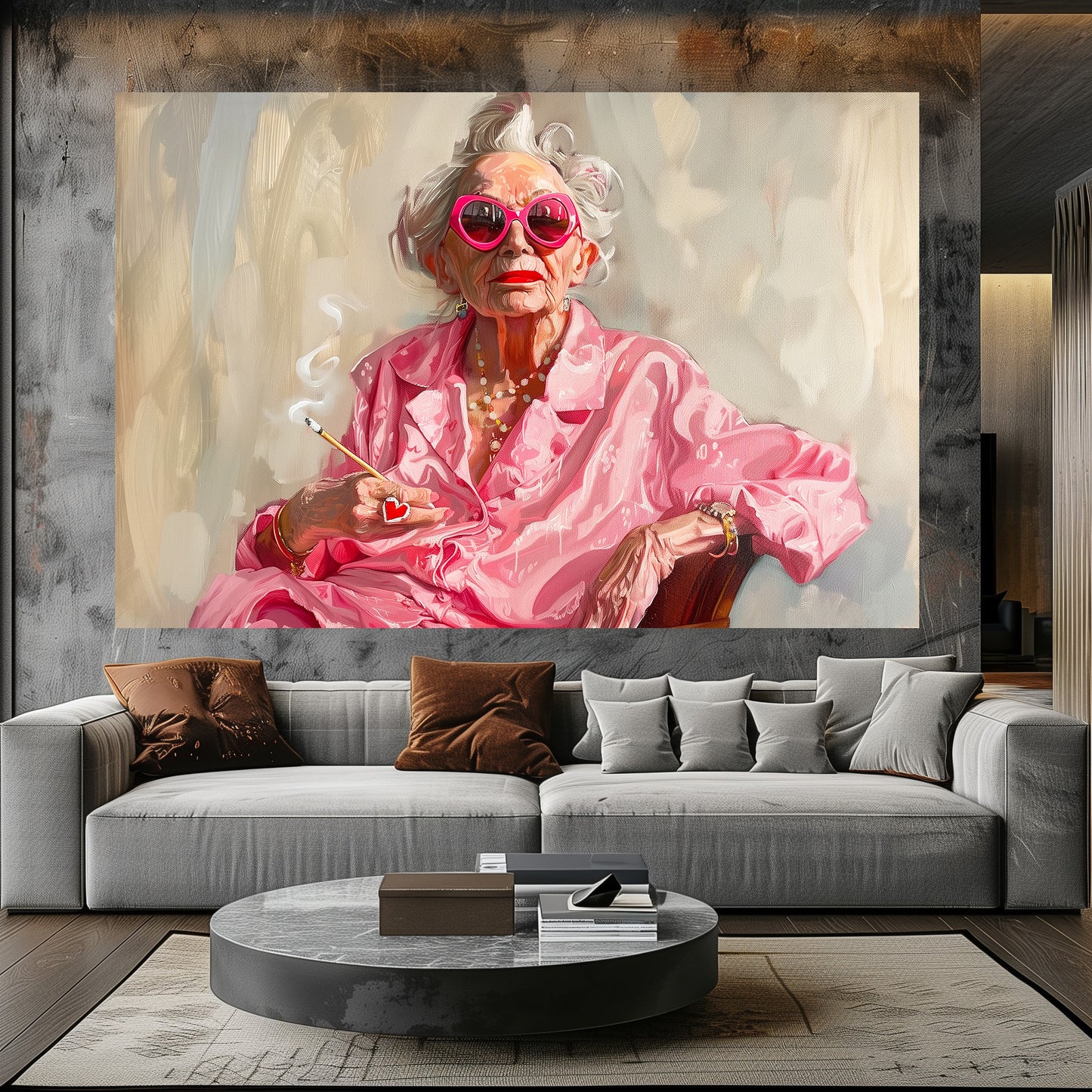 TABLEAU VIEILLE DAME CIGARETTE