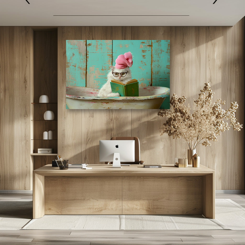 TABLEAU CHAT BLANC BAIGNOIRE