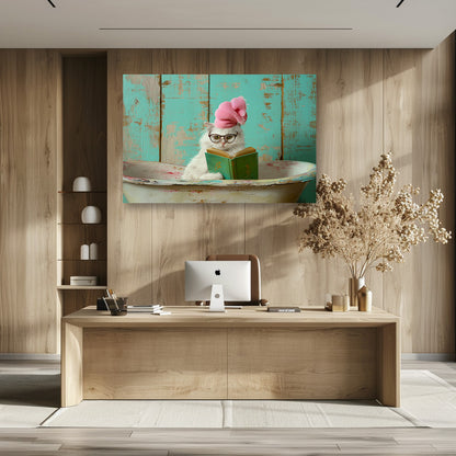 TABLEAU CHAT BLANC BAIGNOIRE