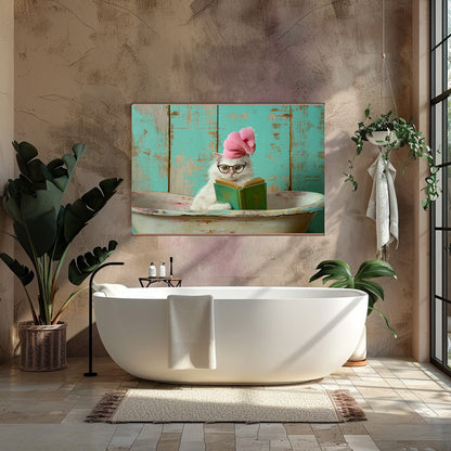 TABLEAU CHAT BLANC BAIGNOIRE