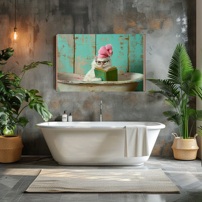 TABLEAU CHAT BLANC BAIGNOIRE