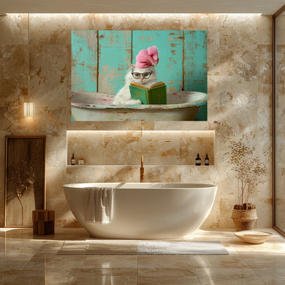 TABLEAU CHAT BLANC BAIGNOIRE