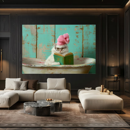 TABLEAU CHAT BLANC BAIGNOIRE