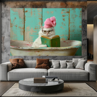 TABLEAU CHAT BLANC BAIGNOIRE