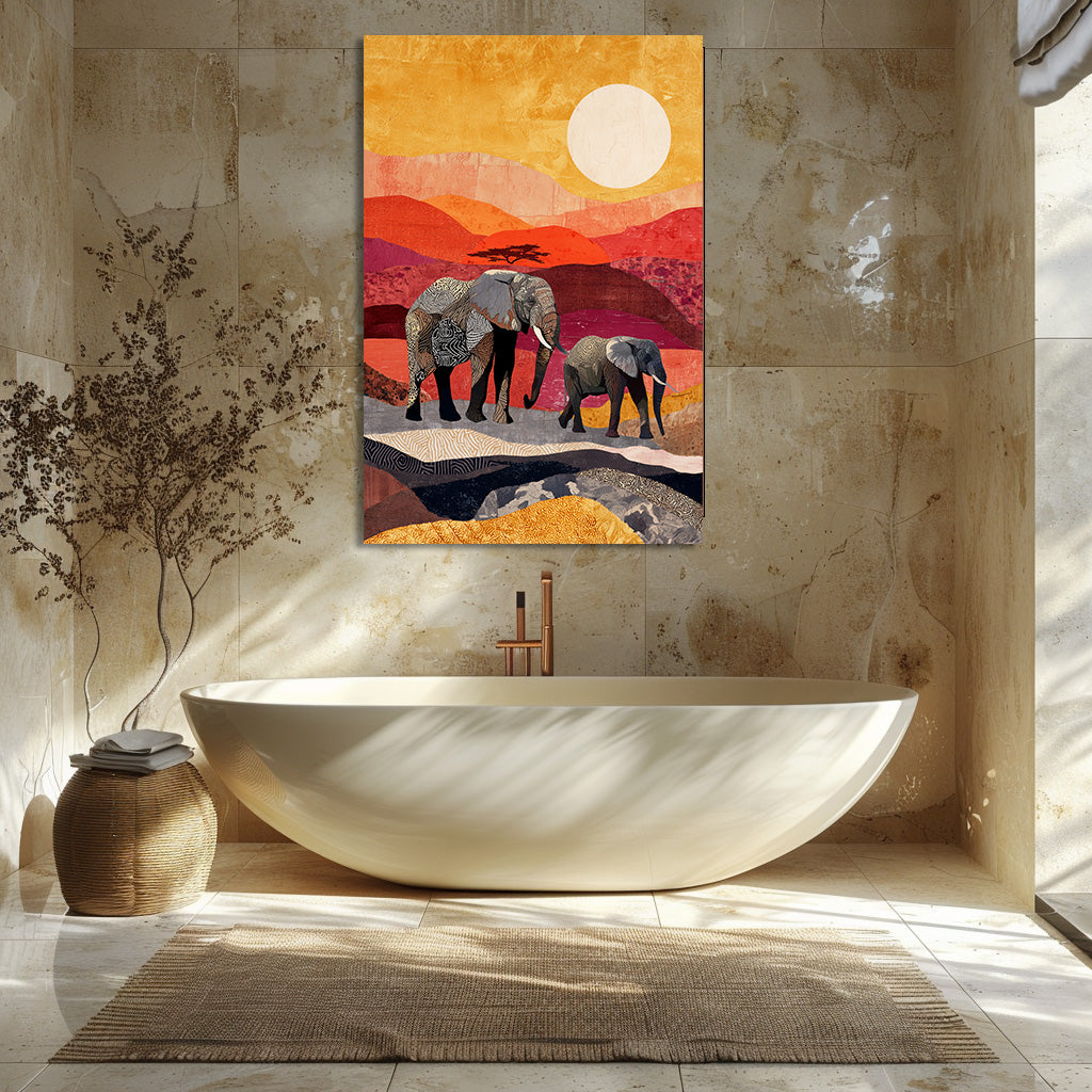 TABLEAU ÉLÉPHANTS SUNSET