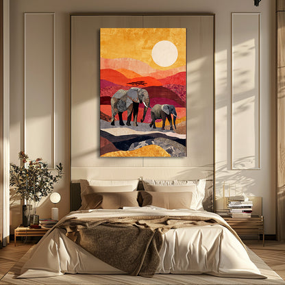 TABLEAU ÉLÉPHANTS SUNSET