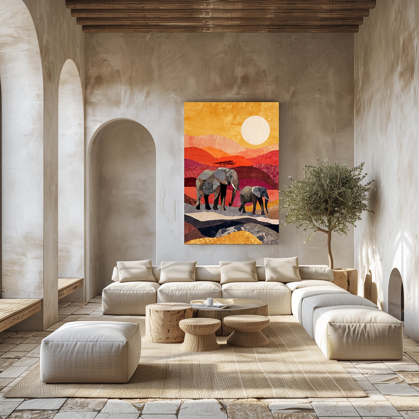 TABLEAU ÉLÉPHANTS SUNSET