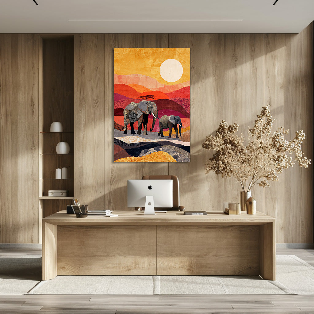 TABLEAU ÉLÉPHANTS SUNSET