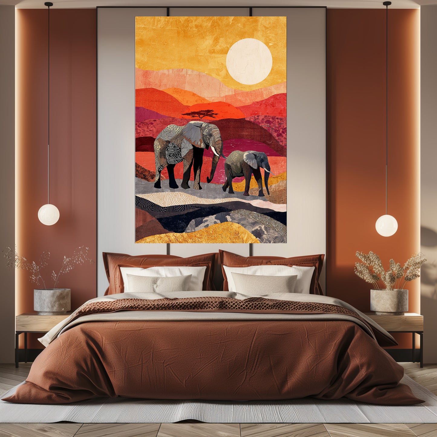 TABLEAU ÉLÉPHANTS SUNSET