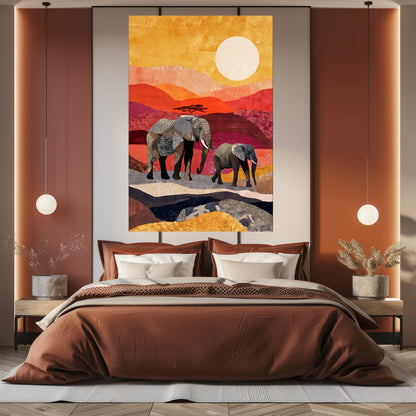TABLEAU ÉLÉPHANTS SUNSET