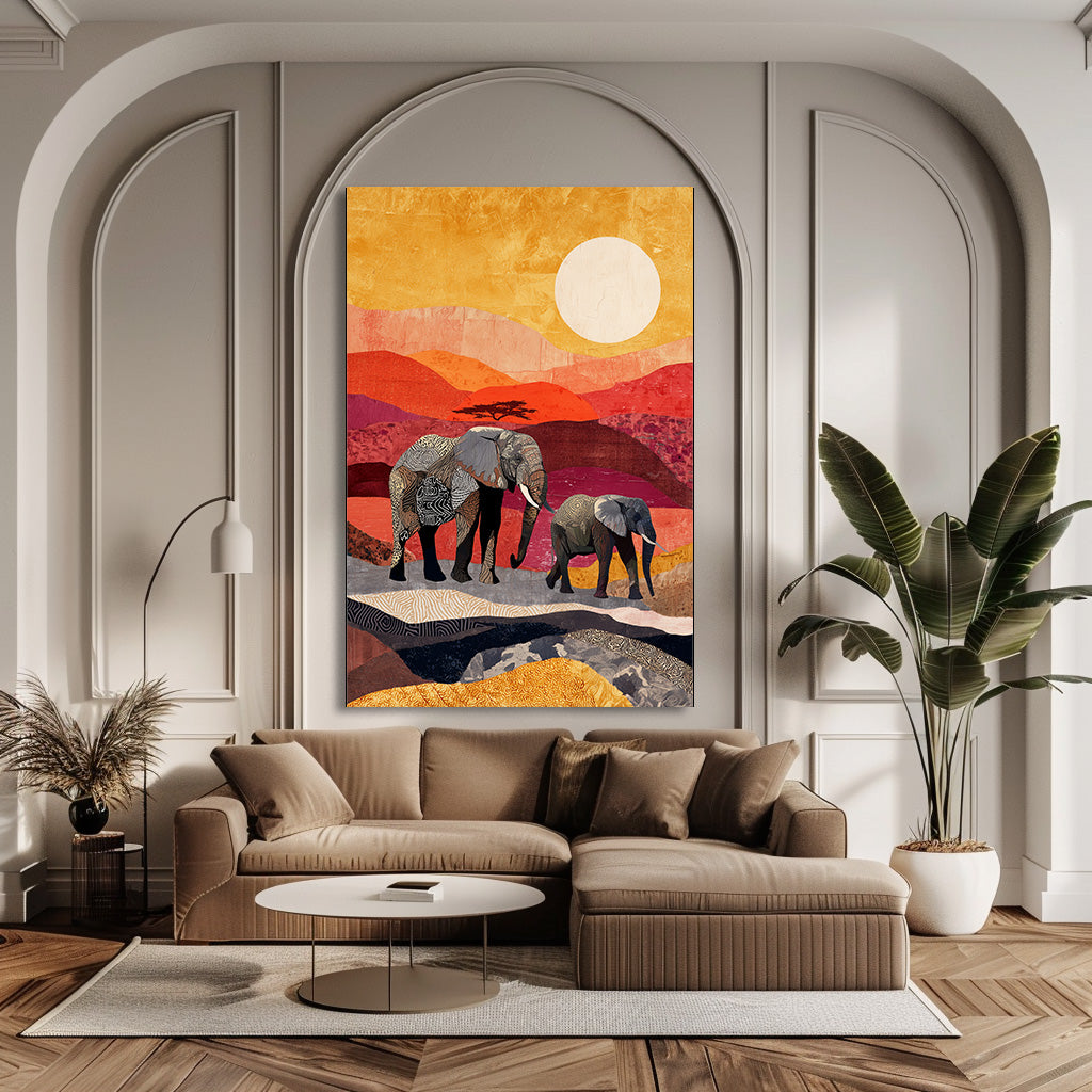 TABLEAU ÉLÉPHANTS SUNSET