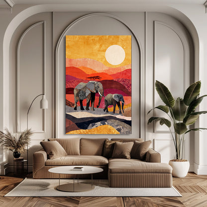 TABLEAU ÉLÉPHANTS SUNSET