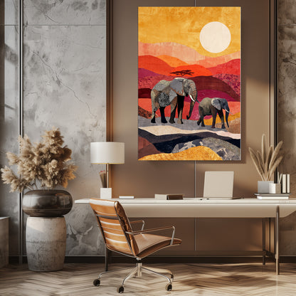 TABLEAU ÉLÉPHANTS SUNSET