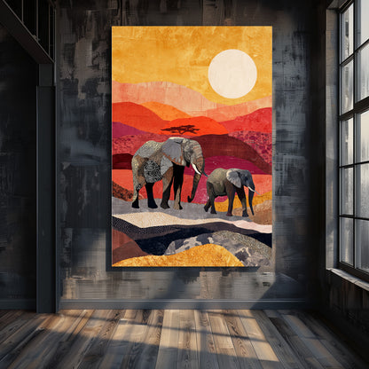 TABLEAU ÉLÉPHANTS SUNSET