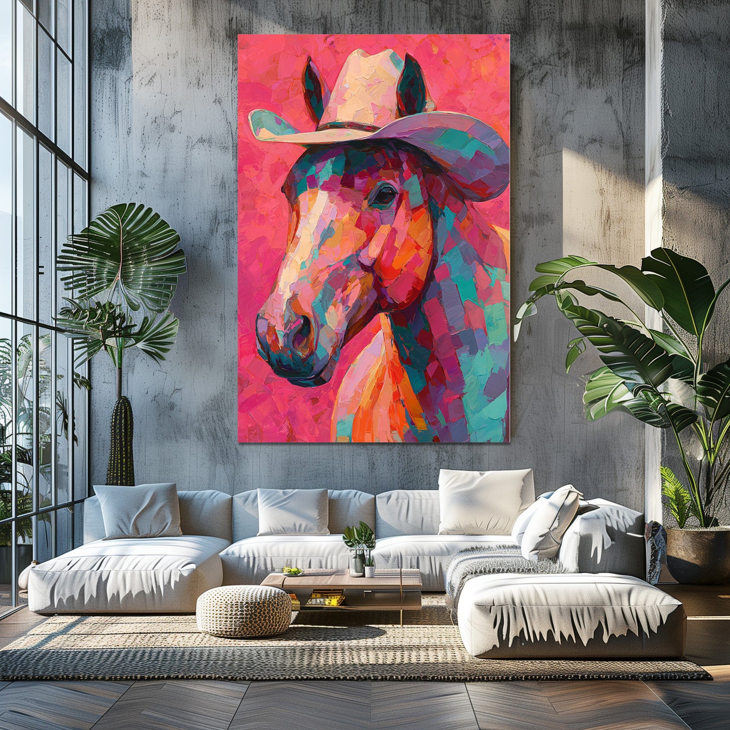 TABLEAU CHEVAL ROSE