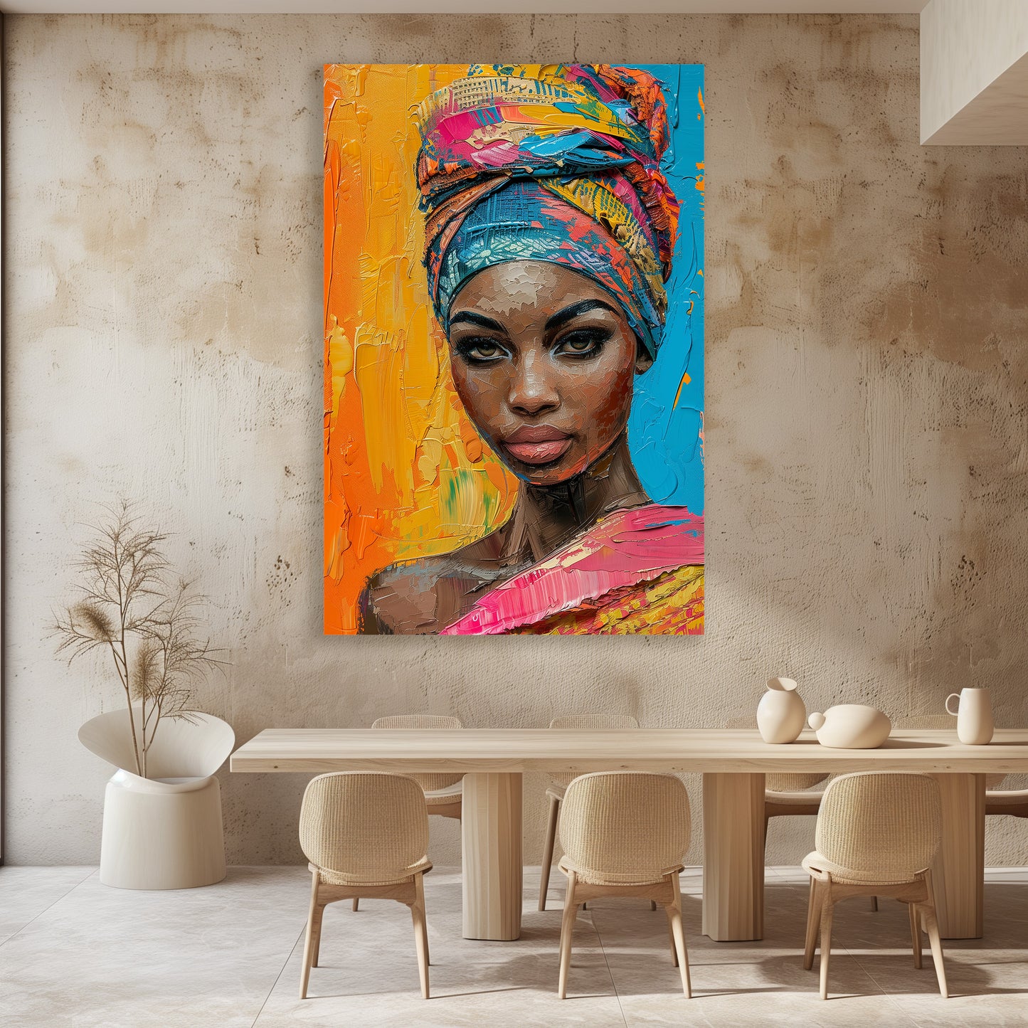 TABLEAU AFRICAINE ORANGE & ROSE