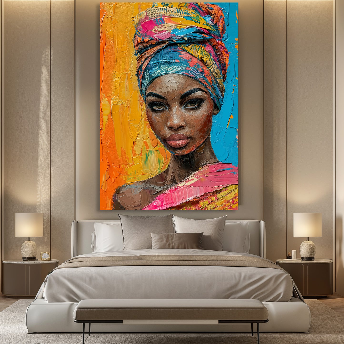 TABLEAU AFRICAINE ORANGE & ROSE