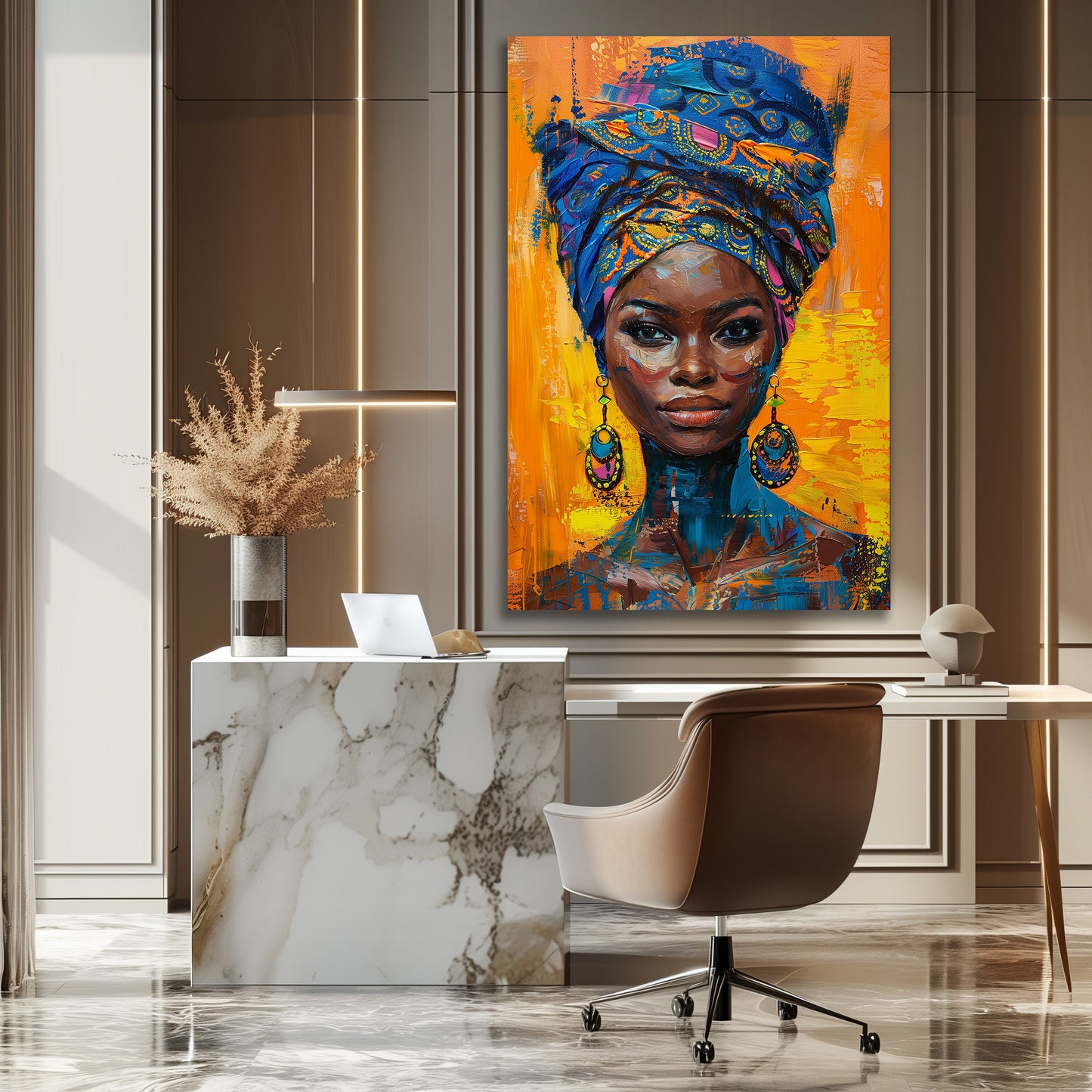 TABLEAU FEMME AFRIQUE BLEUE