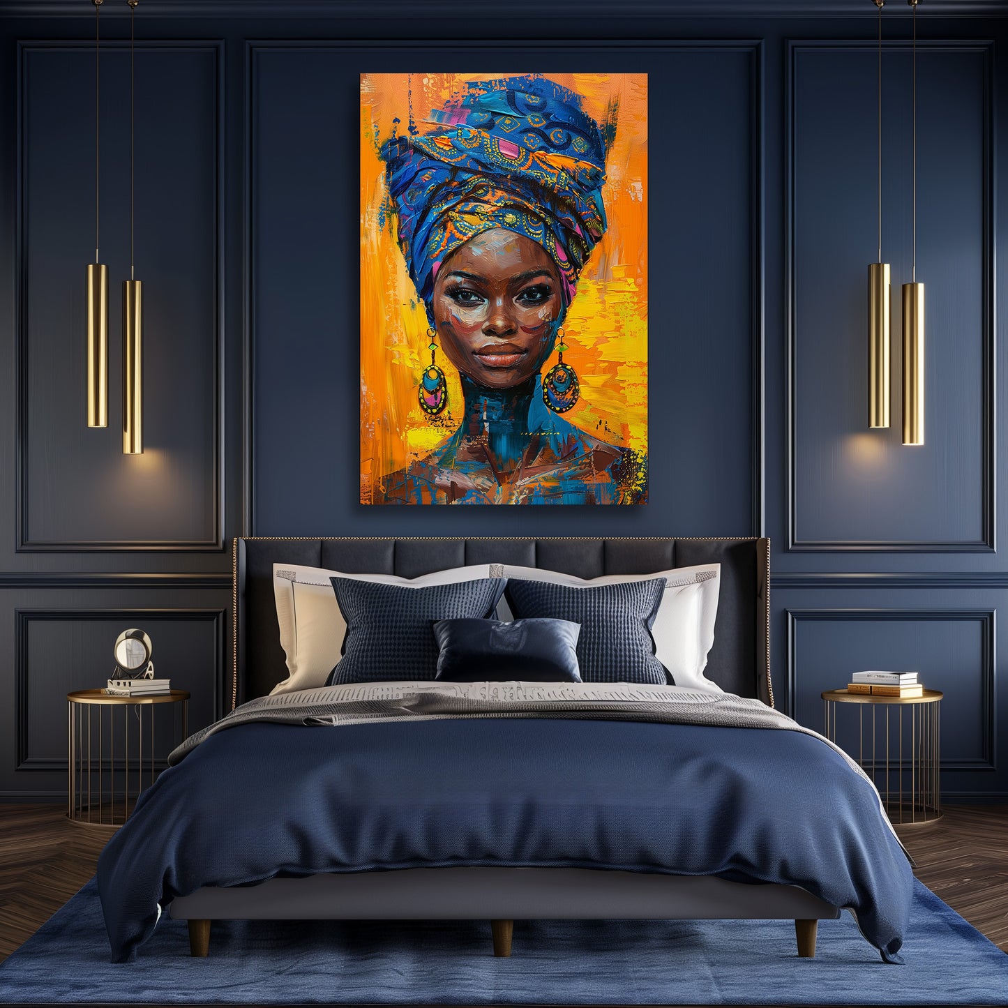 TABLEAU FEMME AFRIQUE BLEUE