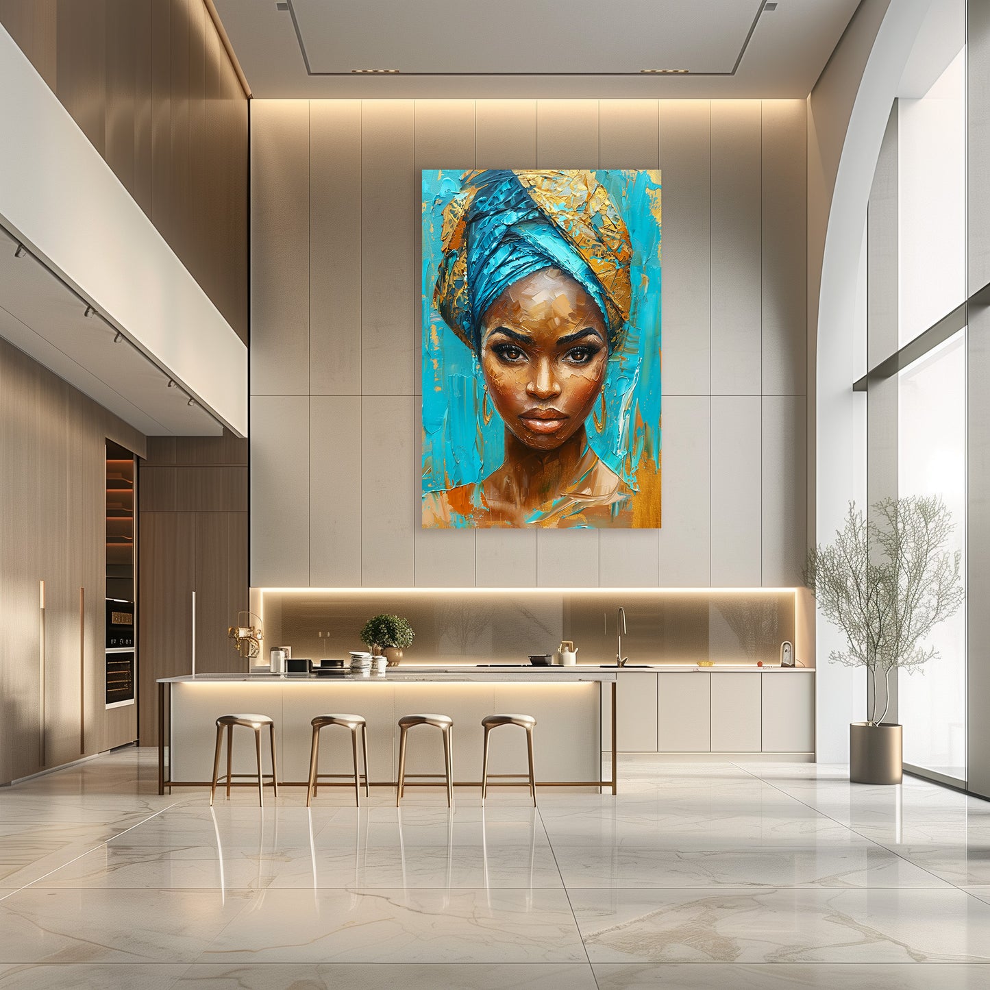 TABLEAU AFRICAINE BLEU DORÉ