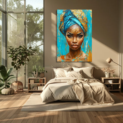 TABLEAU AFRICAINE BLEU DORÉ