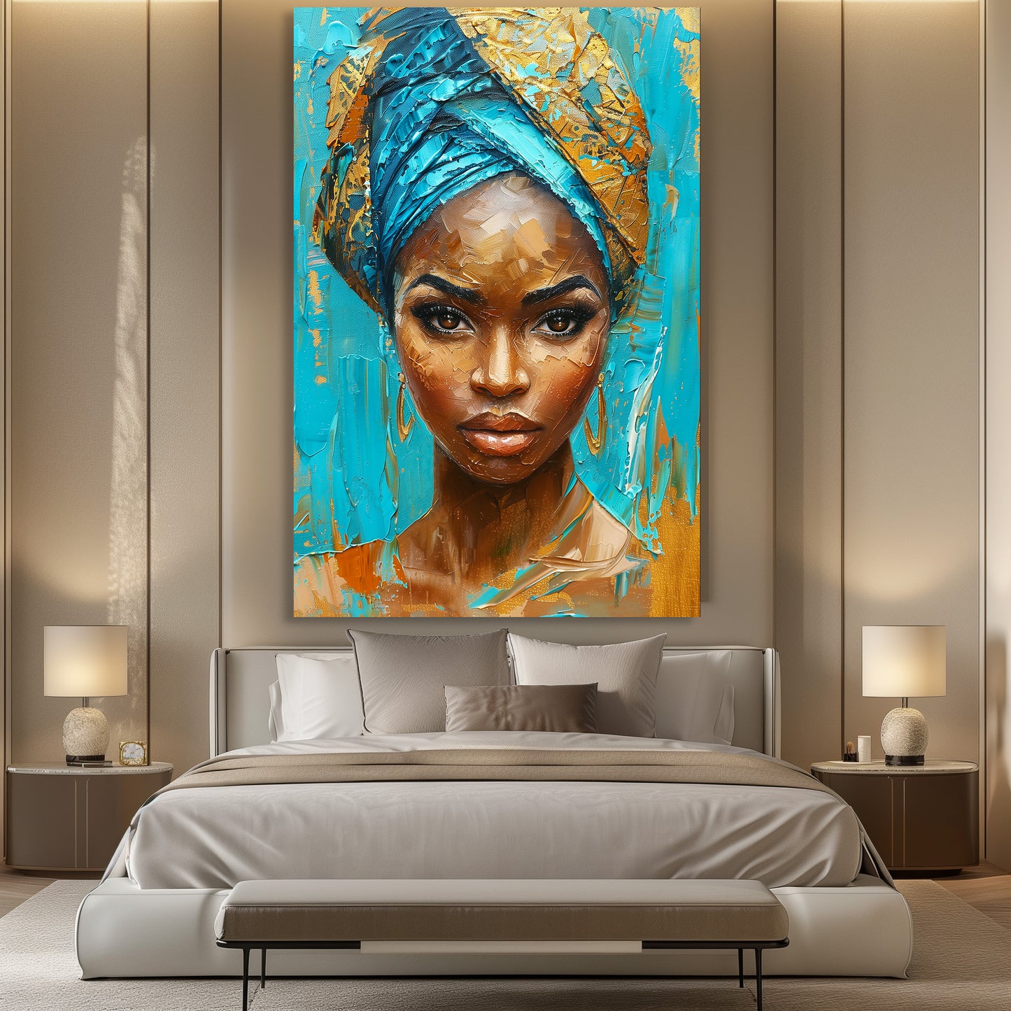 TABLEAU AFRICAINE BLEU DORÉ