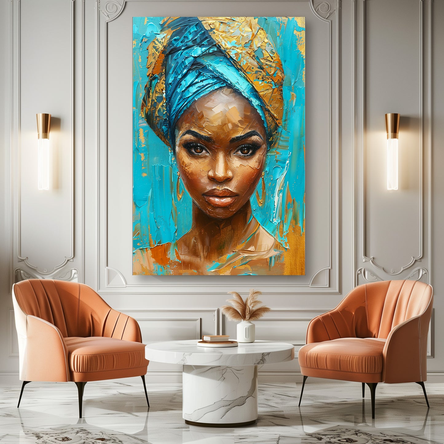 TABLEAU AFRICAINE BLEU DORÉ